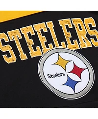 Mitchell & Ness Men's Black Pittsburgh Steelers Off Field Vintage-like Logo Short Sleeve Pullover Hoodie