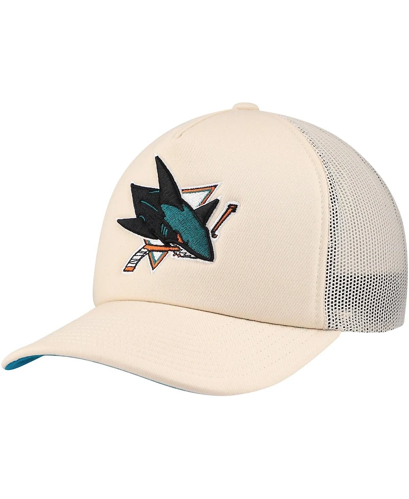Mitchell & Ness Men's Cream San Jose Sharks Foam Front Trucker Adjustable Hat