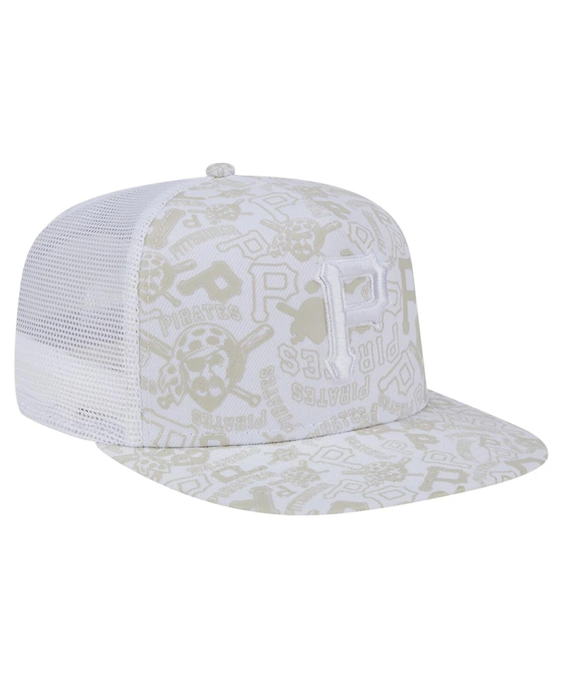 New Era Men's White Pittsburgh Pirates Logo Dunes A-Frame Trucker 9FIFTY Snapback Hat