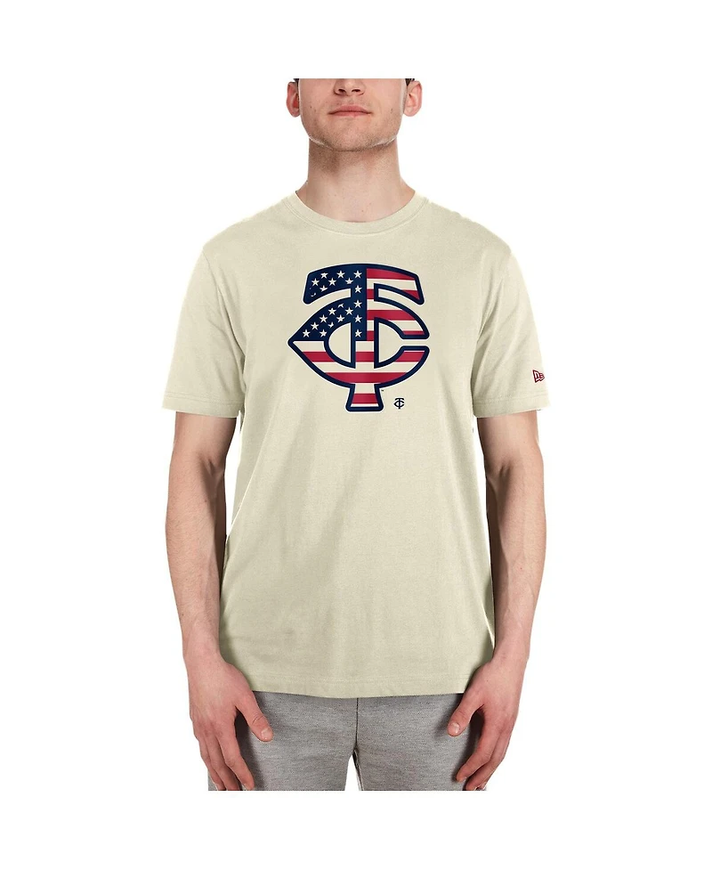 New Era Men's Cream Minnesota Twins Americana Flag Fill T-Shirt