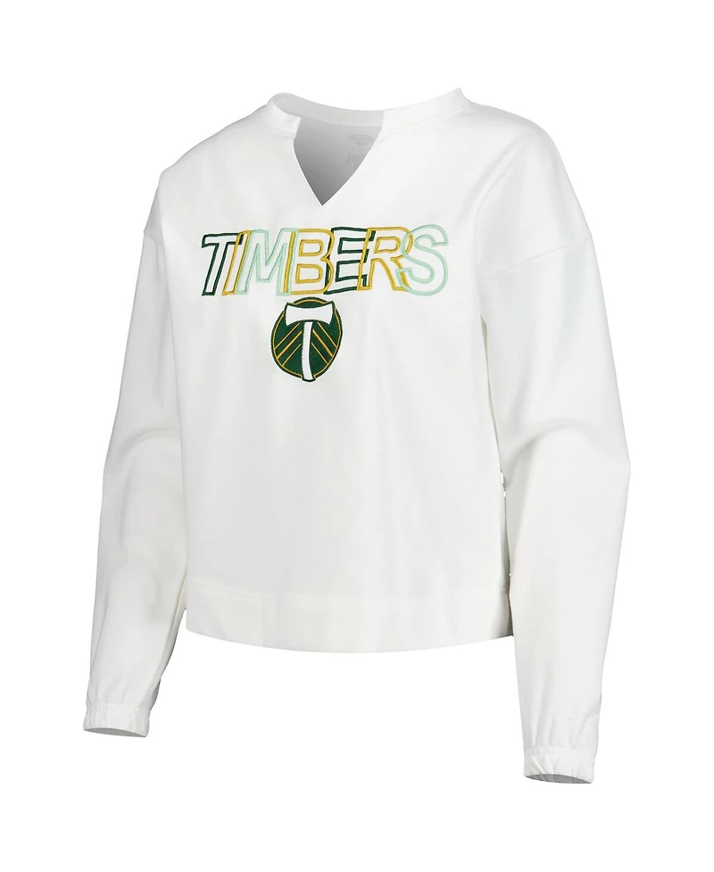 Concepts Sport Women's White Portland Timbers Sunray Notch Neck Long Sleeve T-Shirt