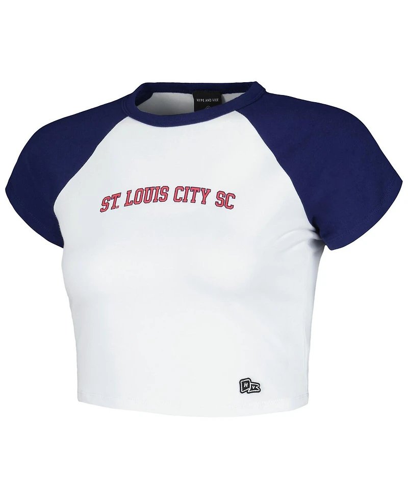 Hype And Vice Women's White St. Louis City Sc Homerun Cropped Raglan T-Shirt