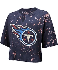 Majestic Women's Navy Tennessee Titans Bleach Splatter Notch Neck Crop T-Shirt