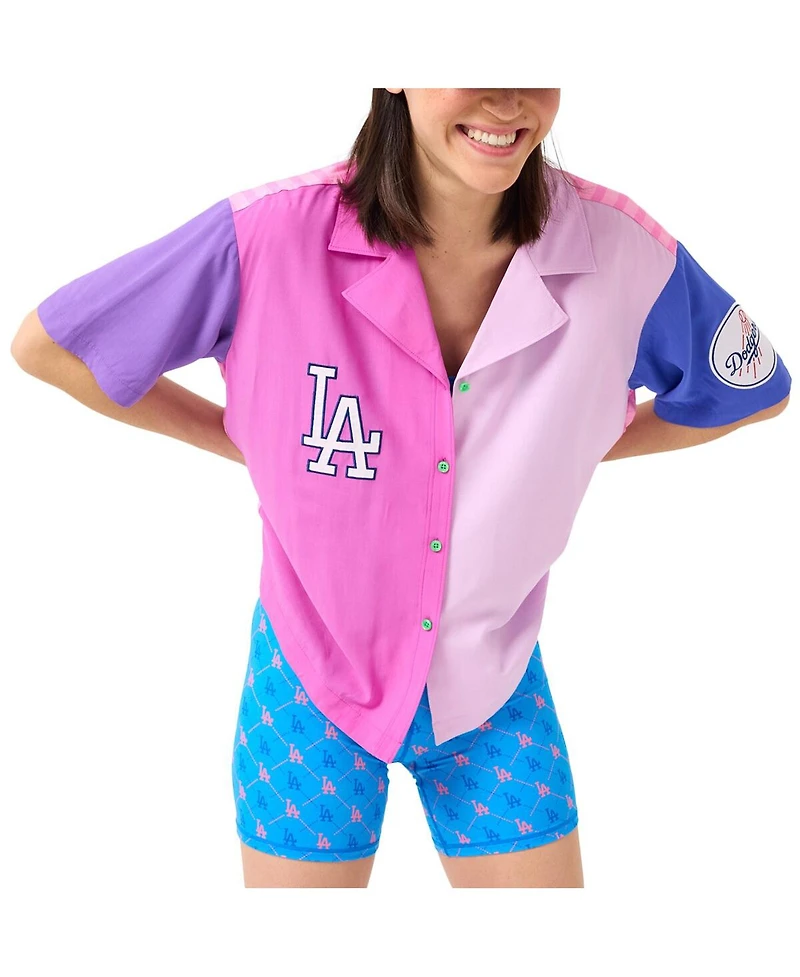 Terez Women's Pink Los Angeles Dodgers Color Block Button-Up Shirt