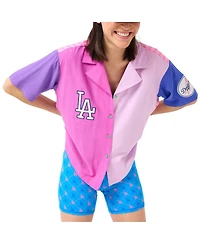 Terez Women's Pink Los Angeles Dodgers Color Block Button-Up Shirt