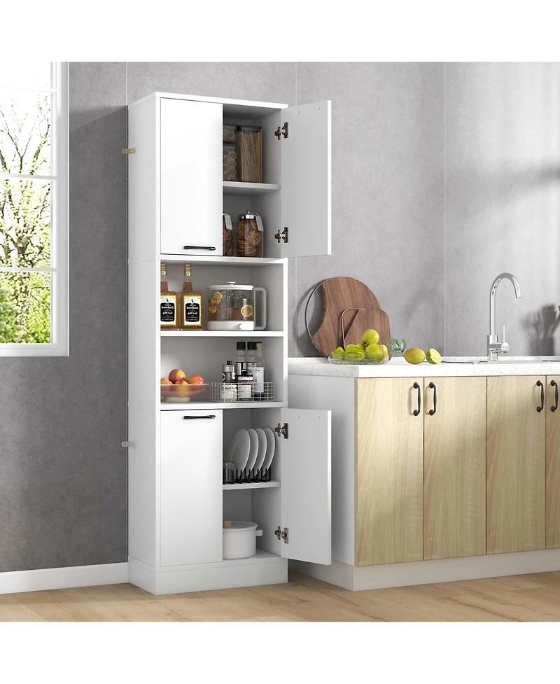 Costway 75" Tall Bathroom Storage Cabinet with 4 Doors & 2 Open Compartments Freestanding