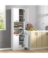 Costway 75" Tall Bathroom Storage Cabinet with 4 Doors & 2 Open Compartments Freestanding