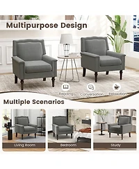 1 Pcs Mid-century Modern Armchair with Thick Cushion & Rubber Wood Legs for Living Room