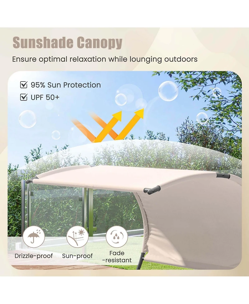 Outdoor Double Chaise Lounge Chair with Sunshade Canopy & Headrest Pillows