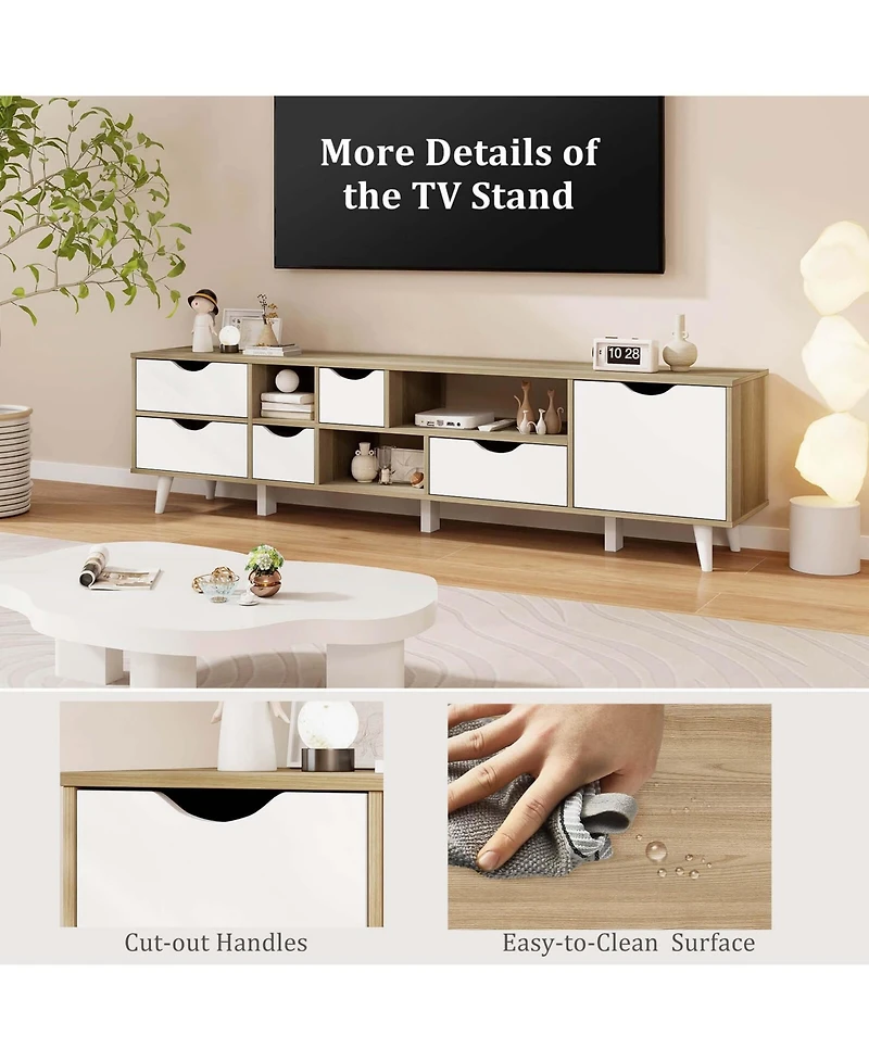 Costway Tv Stand for TVs up to 65" with Storage 5 Drawers & 3 Open Shelves for Bedroom