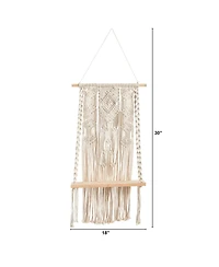Slickblue 2.5' x 1.5' Hand Crafted Macrame Wall Hanging with Wooden Shelf