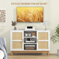Costway 48" Sideboard Buffet Cabinet with 2 Bamboo Woven Doors 3 Open Shelves for Kitchen
