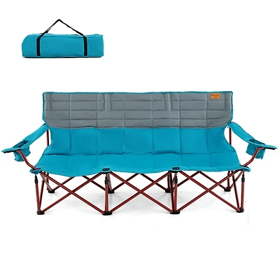 3 Person Folding Camping Chair Heavy-Duty Camp Couch with 2 Cup Holders Padding