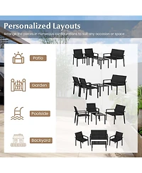 Costway 4 Pcs Outdoor Wicker Patio Furniture Set with Heavy-Duty Galvanized Metal Frame