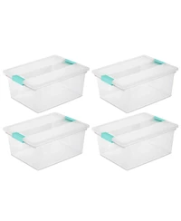 Sterilite Deep Plastic Stackable Storage Bin w/ Clear Latch Lid, Clear (4 Pack)