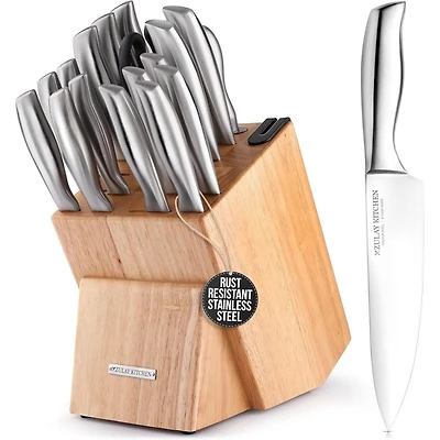 Zulay Kitchen 18 Piece Stainless Steel Knife Set with Block and Sharpener