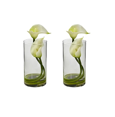 Slickblue Double Calla Lily with Cylinder Vase Elegant Floral Arrangement for Stylish Decor (Set of 2)