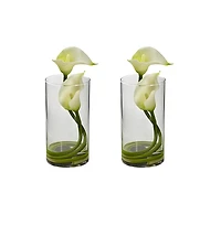 Slickblue Double Calla Lily with Cylinder Vase Elegant Floral Arrangement for Stylish Decor (Set of 2)