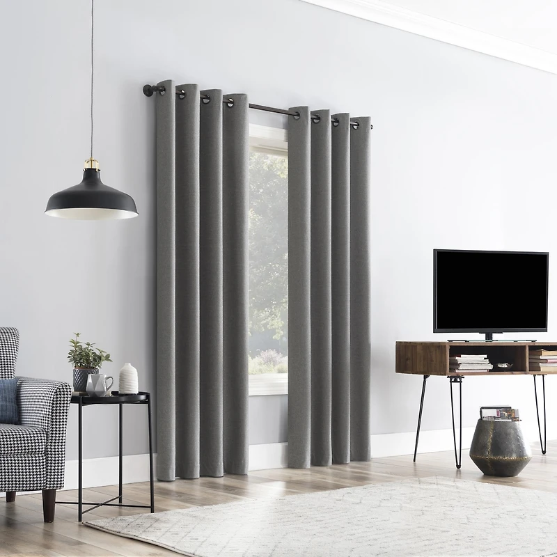 Cayden Grid Texture Draft Shield Fleece Insulated 100% Blackout Grommet Curtain Panel