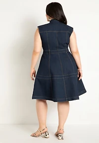 Eloquii Women's Plus Fit & Flare Denim Dress