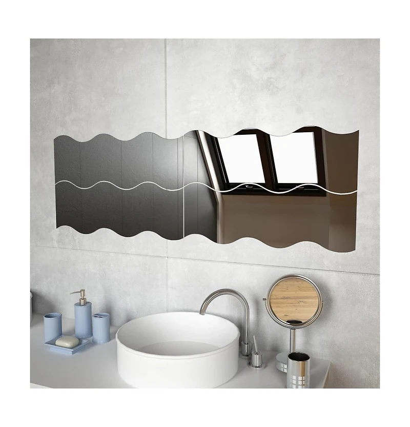 vidaXL Wall Mirrors 4 pcs 23.6"x7.3" Wave Glass