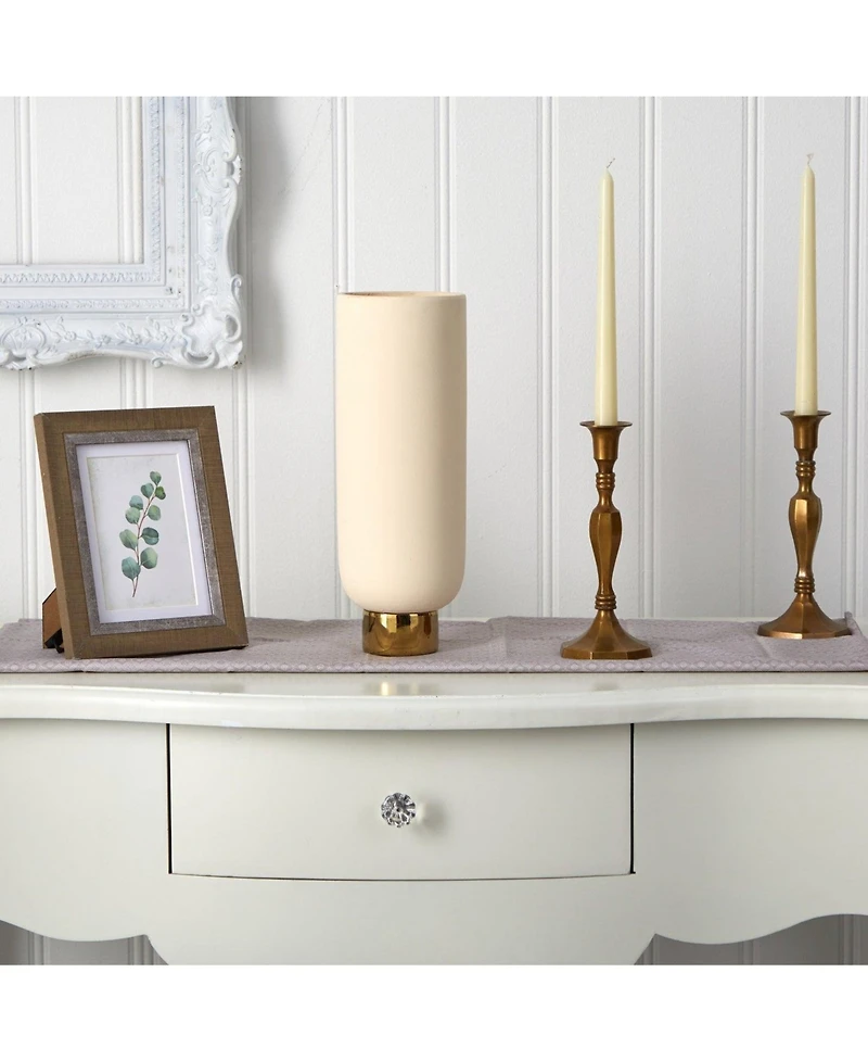 Slickblue 12.75" Elegance Ceramic Cylinder Vase with Gold Accents