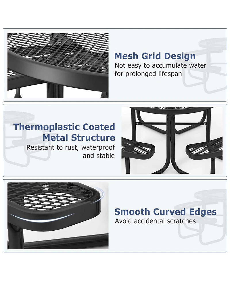 Costway 45" Coated Steel Camping Table Outdoor Round Picnic Table & Bench Set for 8