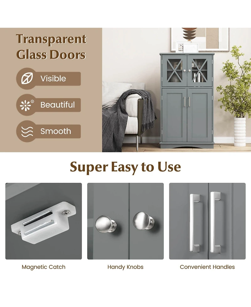 Bathroom Storage Cabinet Linen with Doors and Adjustable Shelves