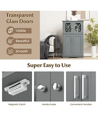 Bathroom Storage Cabinet Linen with Doors and Adjustable Shelves