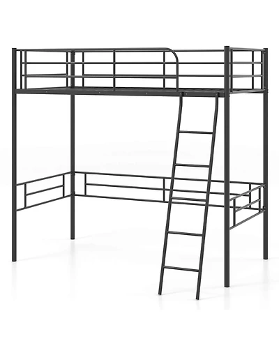 Twin Metal Loft Bed Frame with Ladder Loft Bed with Safety Guardrails
