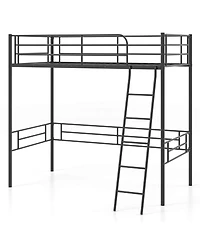 Twin Metal Loft Bed Frame with Ladder Loft Bed with Safety Guardrails
