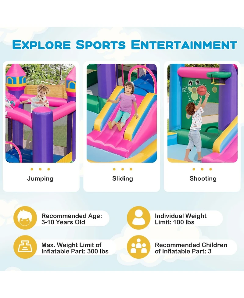 6-in-1 Kids Inflatable Bounce House with Slide Jumping Area Ball Pit Pools Castle without Blower