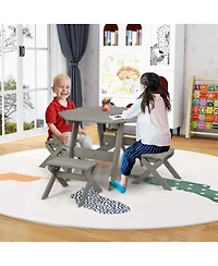 Kids Wooden Table Set with Octagon 4 Stools & Removable Adjustable Umbrella