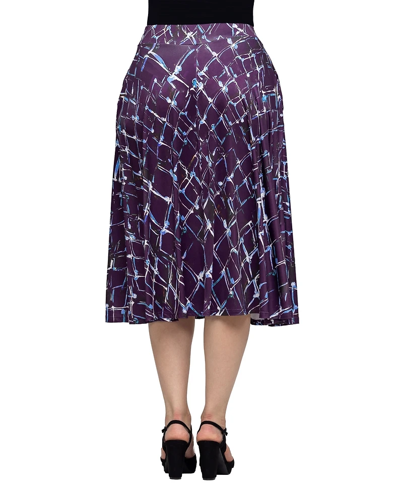 24seven Comfort Apparel Women's Purple Print Elastic Waist Pocket Midi Skirt