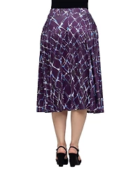 24seven Comfort Apparel Women's Purple Print Elastic Waist Pocket Midi Skirt
