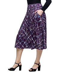 24seven Comfort Apparel Women's Purple Print Elastic Waist Pocket Midi Skirt