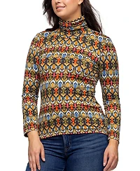24seven Comfort Apparel Women's Multicolor Geo Pring Long Sleeve Turtleneck Top