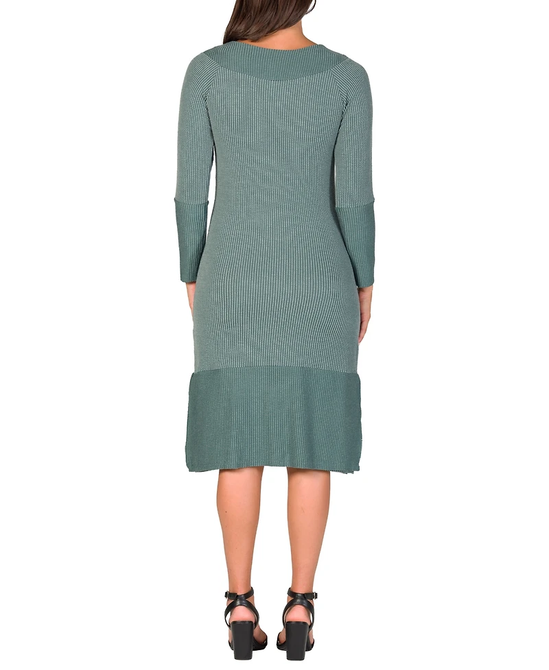 24seven Comfort Apparel Women's Ribbed Knit Long Sleeve Split Hem Sweater Dress