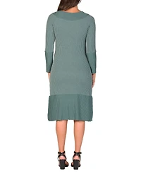 24seven Comfort Apparel Women's Ribbed Knit Long Sleeve Split Hem Sweater Dress