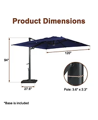 Boyel Living 10 ft. 360 B0; Rotation Square Cantilever Patio Umbrella with Base and Led Light