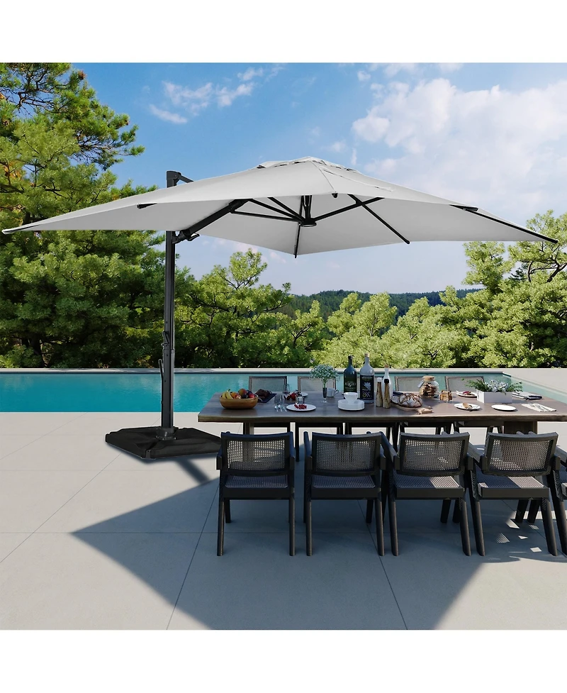 Boyel Living 10 x 13 ft. 360° Rotation Cantilever Patio Umbrella with Base and Led Light