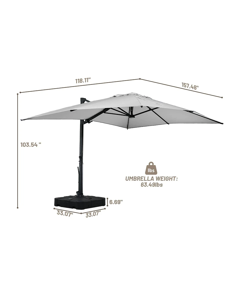 Boyel Living 10x13 ft. 360° Rotation Cantilever Patio Umbrella with BaseandLED Light