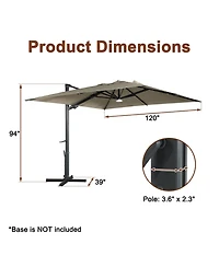 Boyel Living 10 ft. 360° Rotation Square Cantilever Patio Umbrella with Base and Bt