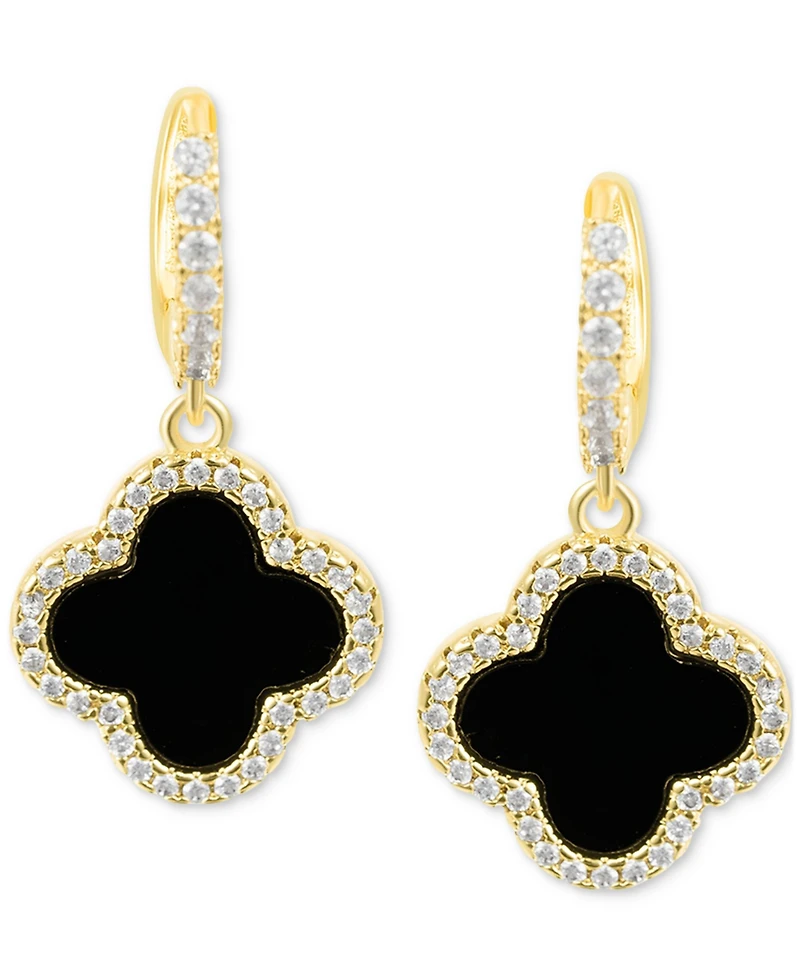 Adornia Gold Crystal Halo Colored Clover Dangle Huggie Earrings
