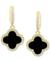 Adornia Gold Crystal Halo Colored Clover Dangle Huggie Earrings