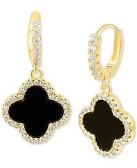 Adornia Gold Crystal Halo Colored Clover Dangle Huggie Earrings