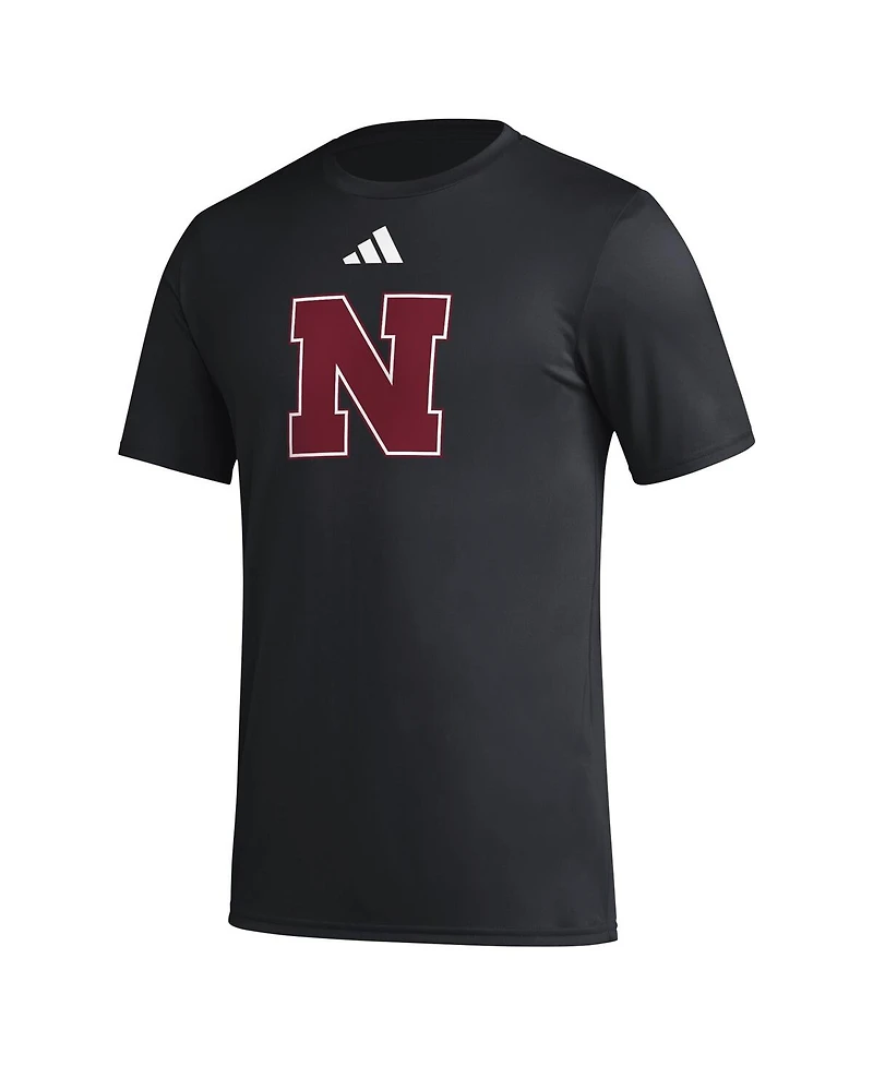 Adidas Men's Black Nebraska Huskers Primary Locker Logo Pre-Game Aeroready T-Shirt