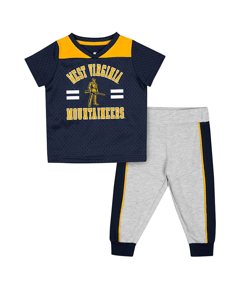 Colosseum Baby Boys and Girls Navy/Heather Gray West Virginia Mountaineers Ka-Boot-It Jersey Pants Set