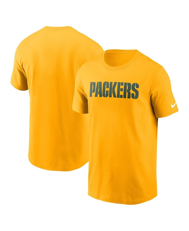 Nike Men's Gold Green Bay Packers Primetime Wordmark Essential T-Shirt