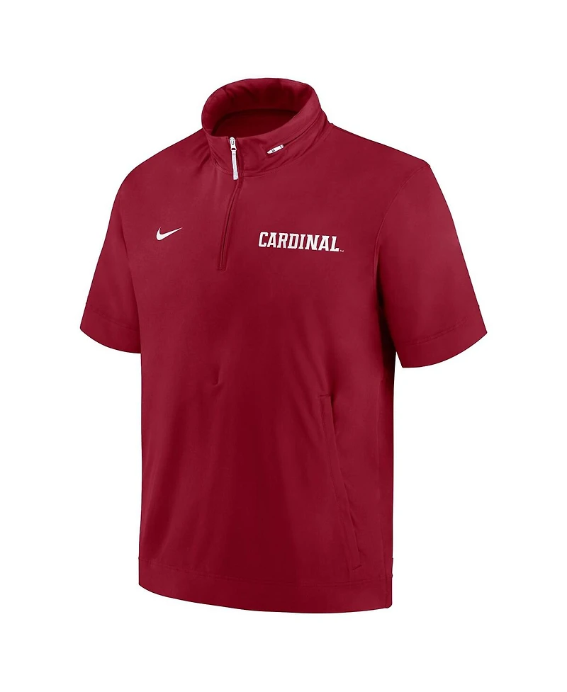 Nike Men's Cardinal Stanford 2024 Sideline Coach Short Sleeve Half-Zip Hoodie Jacket